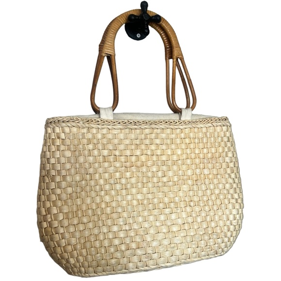 Vintage Raffia Straw Needlepoint Grannycore Handbag - Picture 3 of 6